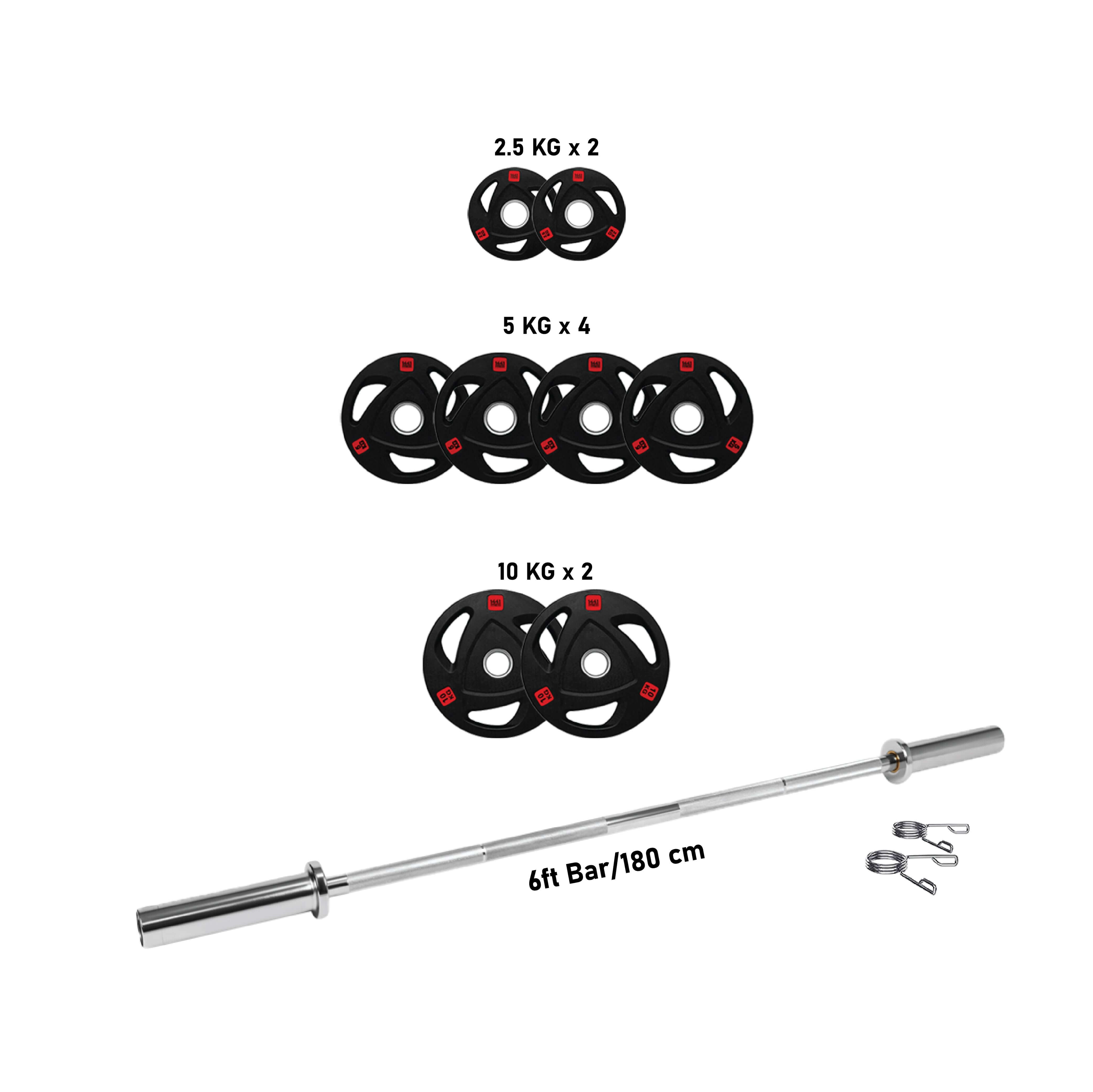 6 ft Olympic Bar with Tri Grip Black Olympic Plates Set